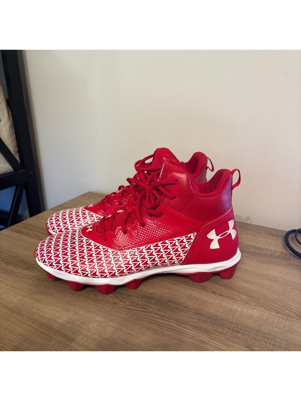 Under Armour Hammer MC football high top cleats red/white mens 11.5